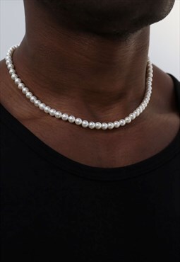 Women's 24" Faux Pearl Beads Necklace Chain - White