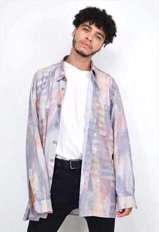 VINTAGE 90S LILAC & PINK PATTERN PRINT SHIRT