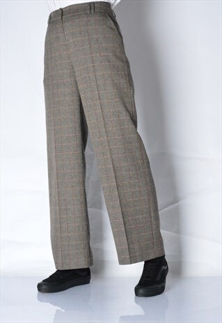 VINTAGE 90S GREY BROWN CHECK WOMENS PANTS