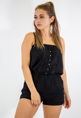 VINTAGE STRAPLESS PLAYSUIT IN BLACK SMALL