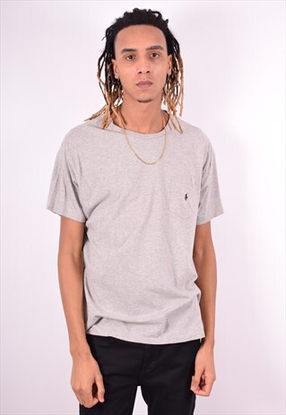POLO RALPH LAUREN MENS VINTAGE T-SHIRT TOP LARGE GREY 90'S