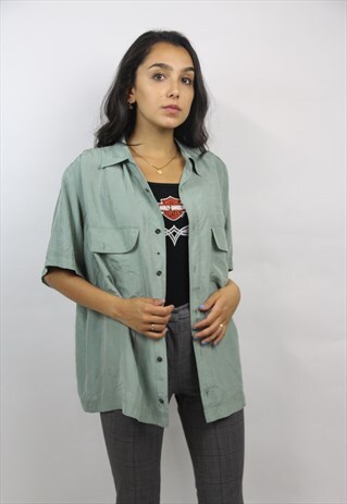 VINTAGE 90'S GREEN SILK SHIRT