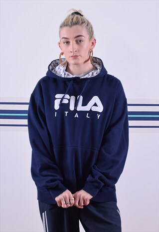 NAVY FILA EMBROIDERED HOODIE