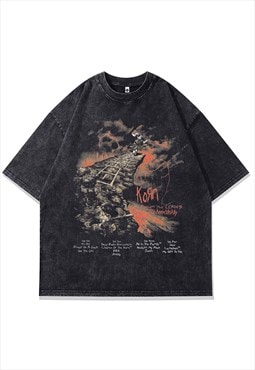 Metalcore t-shirt rock band tee Korn top in vintage grey