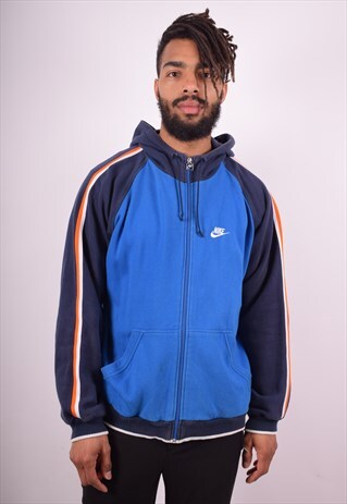 NIKE MENS VINTAGE HOODIE JACKET LARGE BLUE 90S