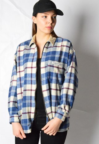 VINTAGE 90S BOYFRIEND BLUE CHECK CORDUROY COLLAR SHIRT