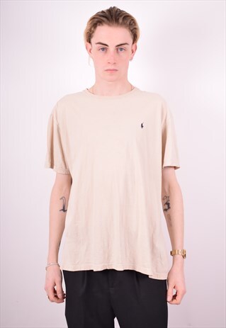 POLO RALPH LAUREN MENS VINTAGE T-SHIRT TOP LARGE BEIGE 90'S