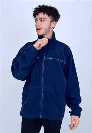 VINTAGE 90'S NAVY BLUE ZIP-UP FLEECE WITH POCKETS