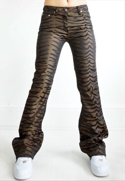 Rare Vintage Y2k Fendi Jeans Flare Trousers Zebra Print 00s 