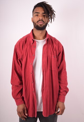 MENS VINTAGE CORDUROY SHIRT XXL MAROON 90S