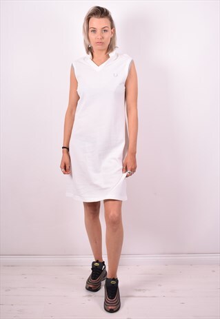 FRED PERRY WOMENS VINTAGE POLO DRESS XL WHITE 90'S