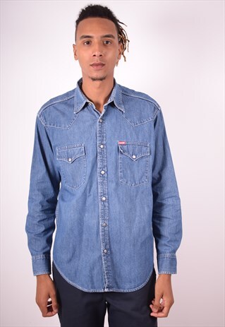MENS VINTAGE DENIM SHIRT LARGE BLUE 90S