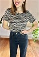 1990'S VINTAGE BLACK AND TAN BOUCLE TEXTURED KNIT TOP