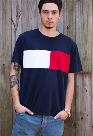 VINTAGE TOMMY HILFIGER T-SHIRT LOGO 90S XL 6.7
