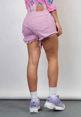VINTAGE 90'S LEVI'S REWORKED LILAC DENIM SHORTS