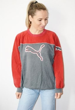 Vintage 90s PUMA Embroidered Red Sweatshirt Jumper