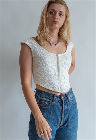 VINTAGE 80S WEDDING CORSET TOP IN LACE