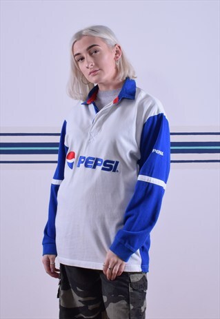 PEPSI COTTON TRADERS RED WHITE AND BLUE RUGBY SHIRT