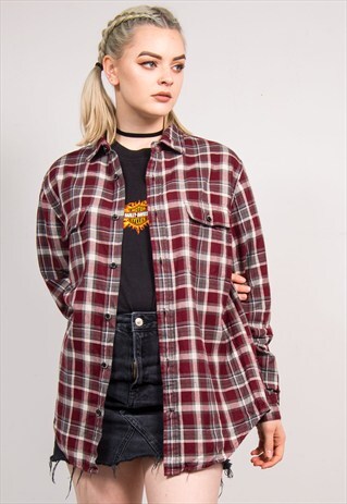 VINTAGE 90'S BOYFRIEND RED CHECK FLANNEL SHIRT