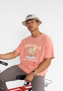 Clouded Label Sustainable Unisex Boxy Graphic Tee Pink Orang