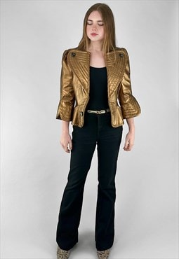 90's Vintage Couture Giles Deacon Bronze Leather Jacket