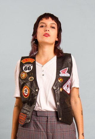 1970'S UNISEX VINTAGE LEATHER BIKER VEST SLEEVELESS JACKET