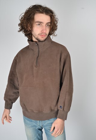 VINTAGE NAUTICA 1/4 ZIP SWEATSHIRT IN BROWN