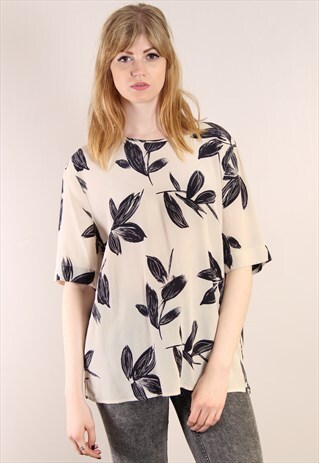 VINTAGE 90S SILK BEIGE PATTERNED LOOSE FIT TOP