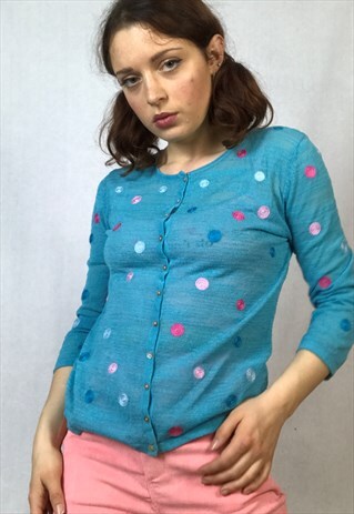 90S/ Y2K/ 00S BLUE SPOTTY CARDIGAN