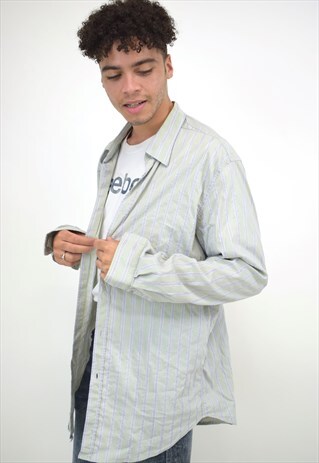 VINTAGE 90S HUGO BOSS MINT GREEN STRIPE SHIRT