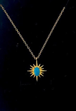 18CT GOLD ON SILVER TURQUOISE NECKLACE, BOHO, STAR PENDANT