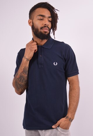 FRED PERRY MENS VINTAGE POLO SHIRT MEDIUM NAVY BLUE 90S