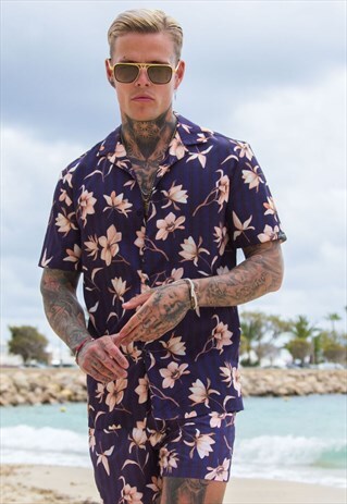 AVORA LONDON VANCE FLORAL RESORT SHIRT NAVY