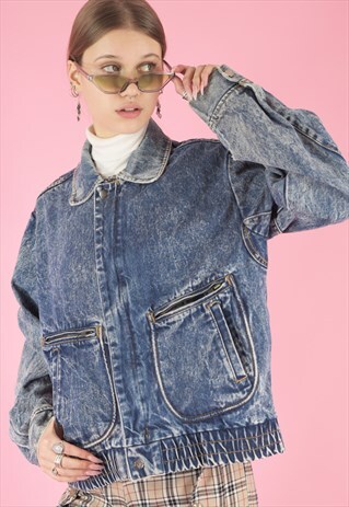 VINTAGE DENIM JACKET BOMBER IN LIGHT BLUE WASH