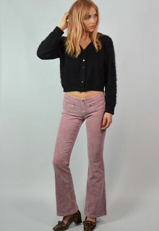 VINTAGE 90S BABY PINK CORD LOW RISE FLARED TROUSERS