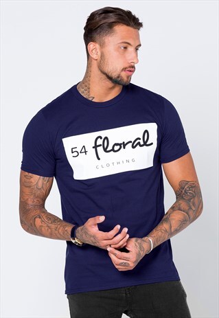 54 FLORAL CORE LINEAR GRAPHIC T-SHIRT - NAVY/WHITE