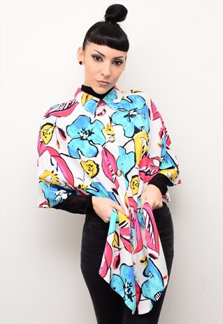 VINTAGE 90'S ABSTRACT BOLD FLORAL PATTERNED OVERSIZED SHIRT