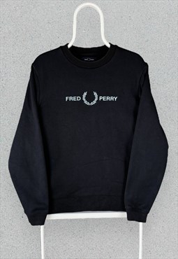 Fred Perry Black Sweatshirt Pullover Spell Out Mens Small