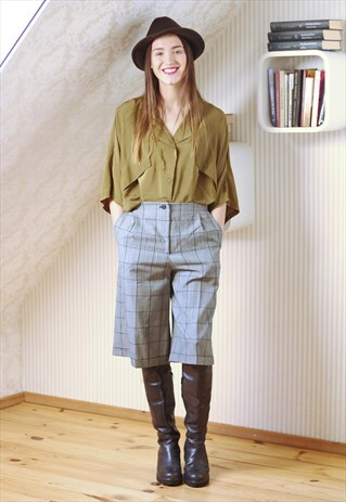GREY WIDE CHECKED SHORTS CULOTTES