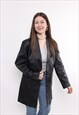 90s leather trench, vintage woman minimalist black trench 