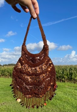 Brown Beaded Evening Bag