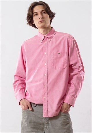 VINTAGE MENS LACOSTE PINK LONG SLEEVE CASUAL SHIRT