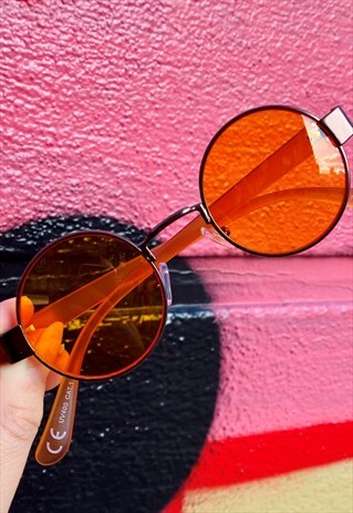 VINTAGE INSPIRED SUNGLASSES ROUND JOHN LENNON SHAPE ORANGE