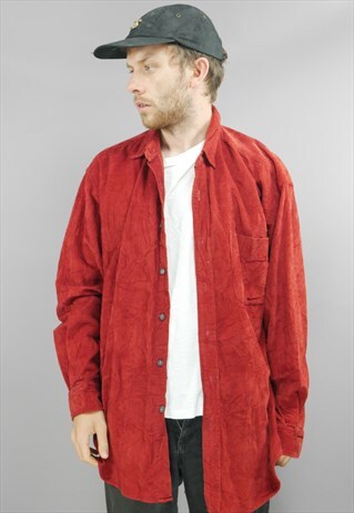 VINTAGE CORDUROY SHIRT IN RED BRICK