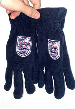 Vintage England Football Fleece Gloves Soccer Retro FA 