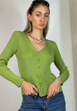Vintage Y2k Knitted Cardigan Jumper Green