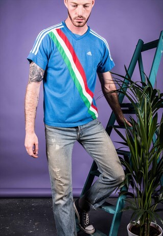 VINTAGE ADIDAS ITALY SPORTS T-SHIRT IN BLUE