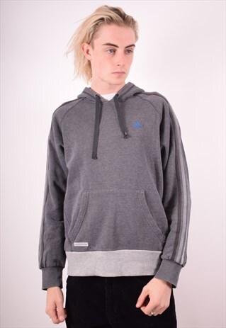 ADIDAS MENS VINTAGE HOODIE JUMPER MEDIUM GREY 90S
