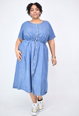 VINTAGE 90'S DENIM DRESS WITH BUTTONS AND BELT