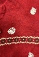 VINTAGE KNITTED CARDIGAN EMBROIDERED SNOWMAN PATTERNED KNIT
